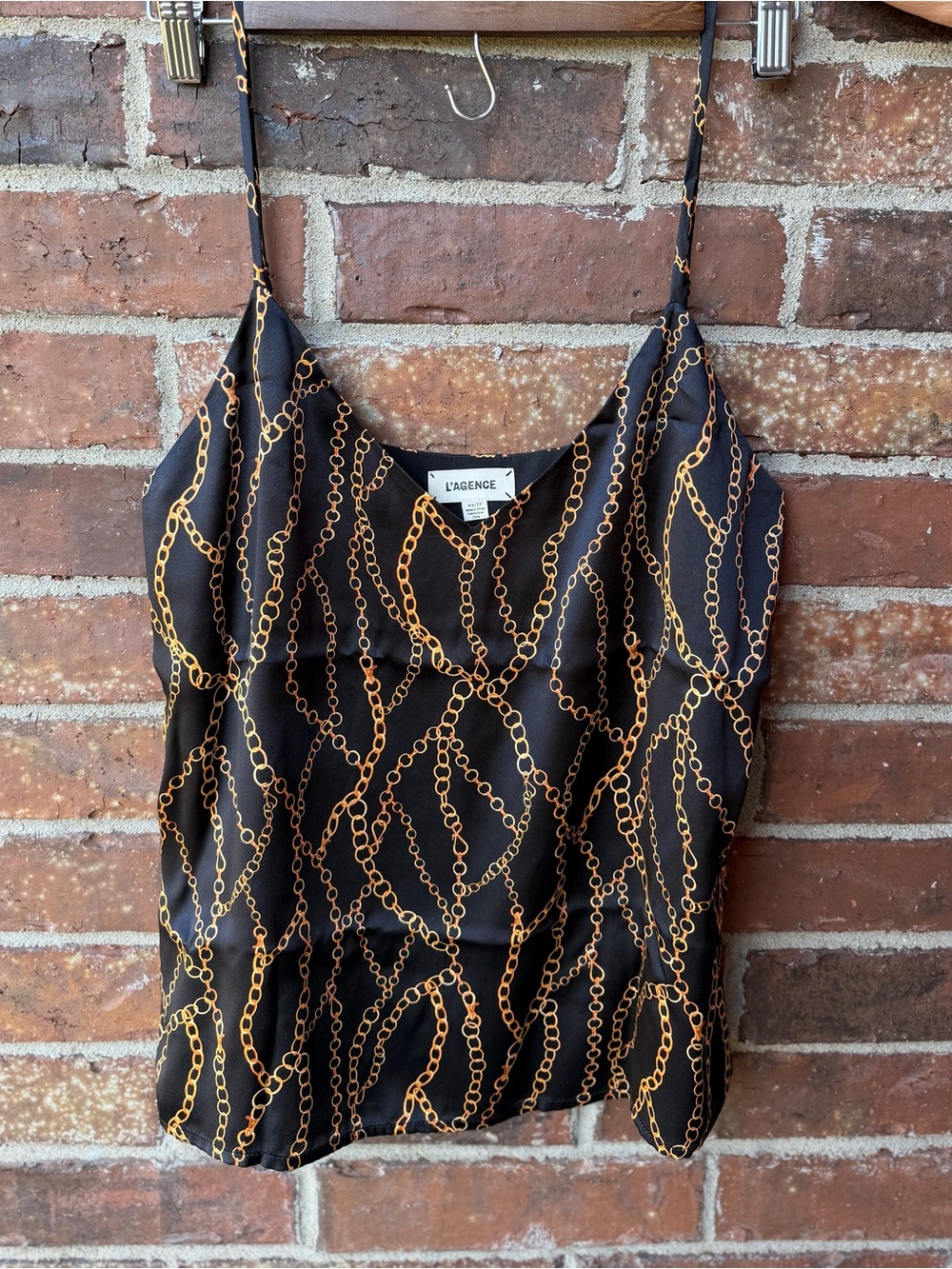 L'AGENCE Black & Gold Chain-Print Silk Strapless Cami